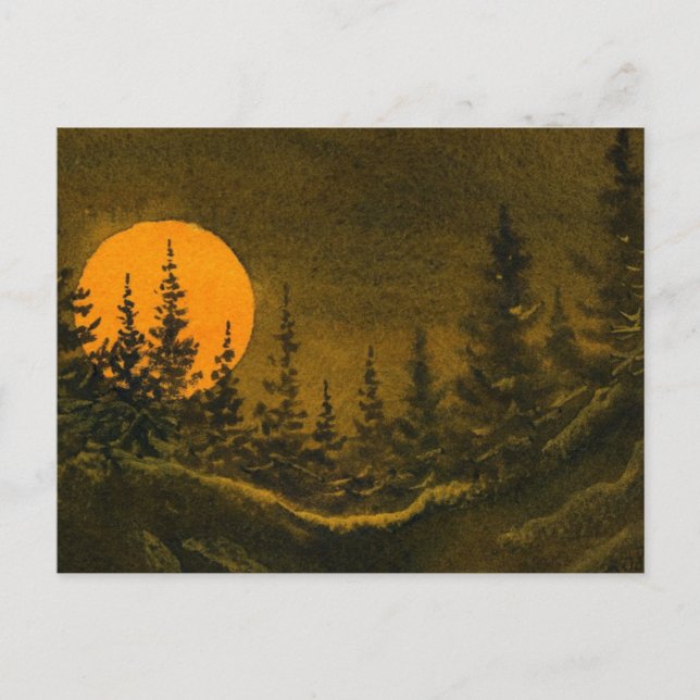 Carte Postale Chasseur de paysage de nuit de campagne ou moisson (Devant)