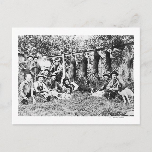 Carte Postale Chasseurs de cerfs avec leurs chiens à Hood Canal (Devant)