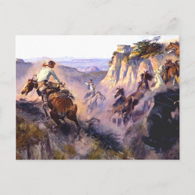 Carte Postale "Chasseurs de chevaux sauvages" par Charles M Russ (Devant)