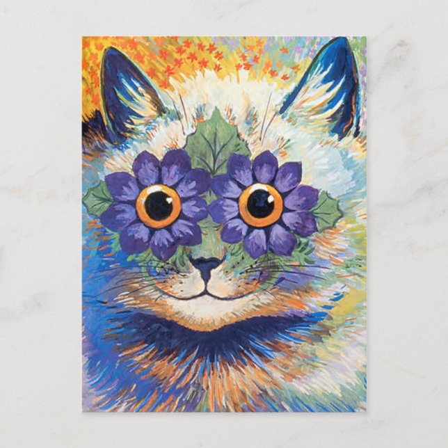 Carte postale Chat à fleurs vintage (Devant)