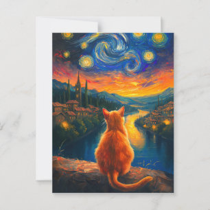 Carte Postale Chat à gingembre contemplatif Starry Night Sky A