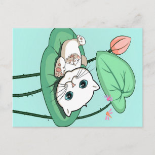 Carte Postale Chat À La Feuille, Drôle Chat Kitten Idée Cadeau