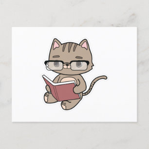 Carte Postale Chat à la lecture avec un livre