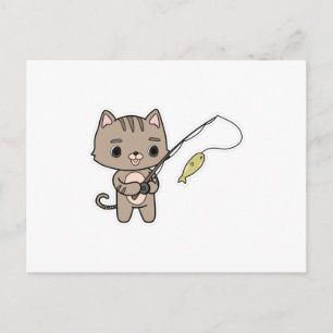 Carte Postale Chat à la pêche avec canne à pêche