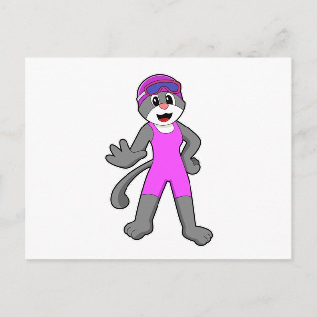 Carte Postale Chat à la piscine avec maillot de bain (Devant)