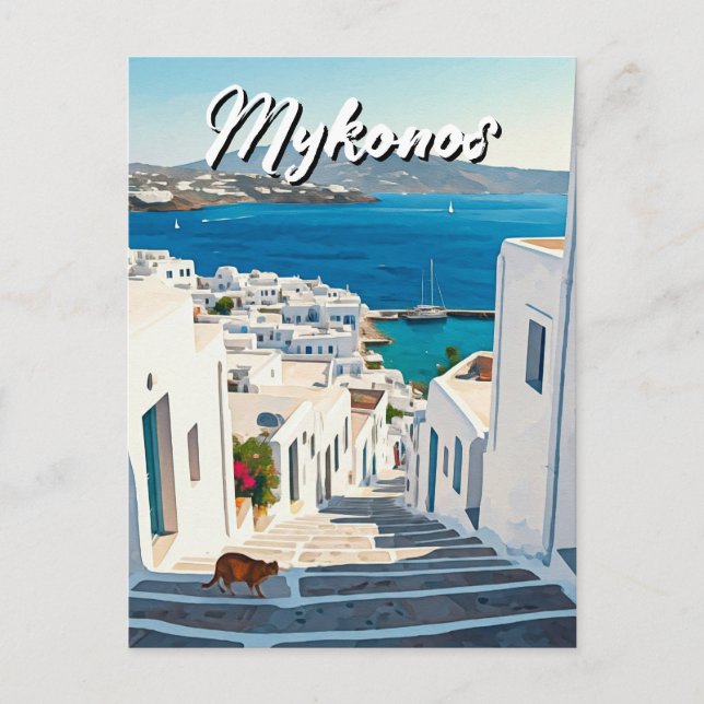 Carte Postale Chat à Mykonos Grèce Cyclades Voyage (Devant)