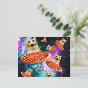Carte Postale Chat à pizza de l'espace amusant