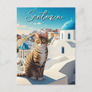 Carte Postale Chat à Santorin Grèce Cyclades Voyage