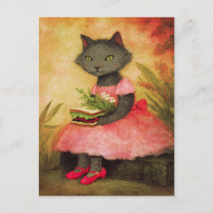 Carte Postale Chat adorable avec un sandwich de printemps