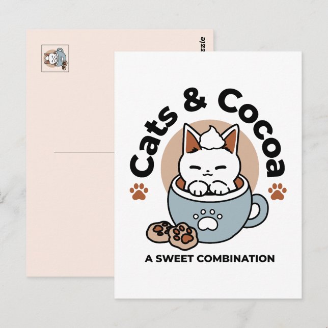 Carte Postale Chat Adorable dans une Tasse de Fêtes - Chat & Coc (Devant / Derrière)