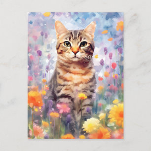 Carte Postale chat américain à poil dur œuvre d'art aquarelle co