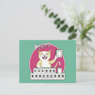 Carte Postale Chat Américain Mahjong Tsumo Victoire en Auto-Tira