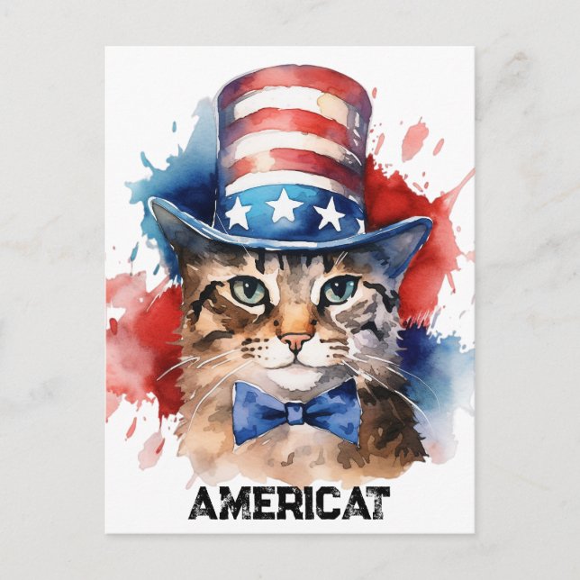 Carte Postale Chat américain patriotique, 4 juillet Sac fourre-t (Devant)