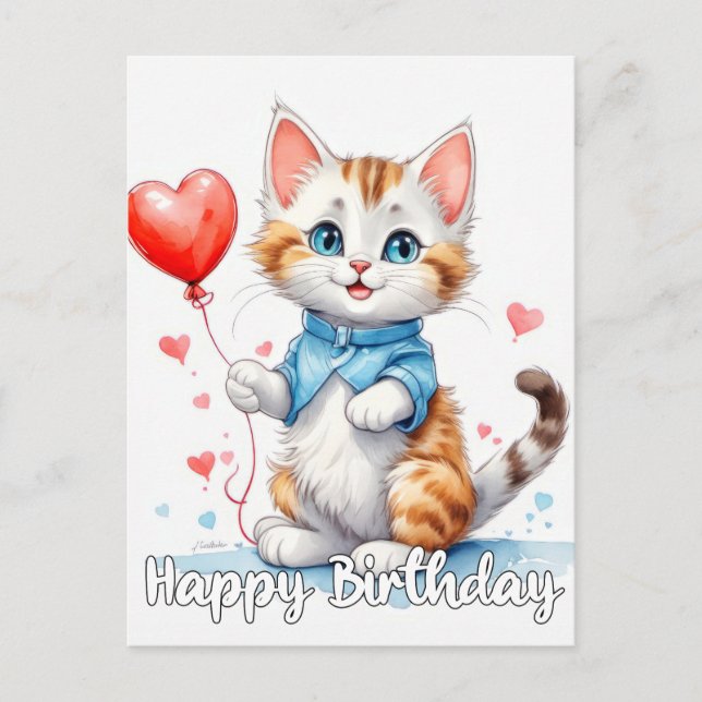 Carte Postale Chat Animé Félin - Joyeux Anniversaire (Devant)