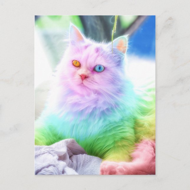 Carte Postale Chat arc-en-ciel Unicorne (Devant)