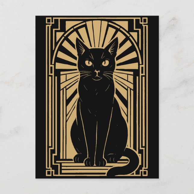 Carte Postale Chat Art Déco Rétro (Devant)