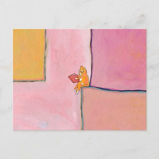 Carte Postale Chat art lecture fun - Marmalade préfère la solitu (Devant)
