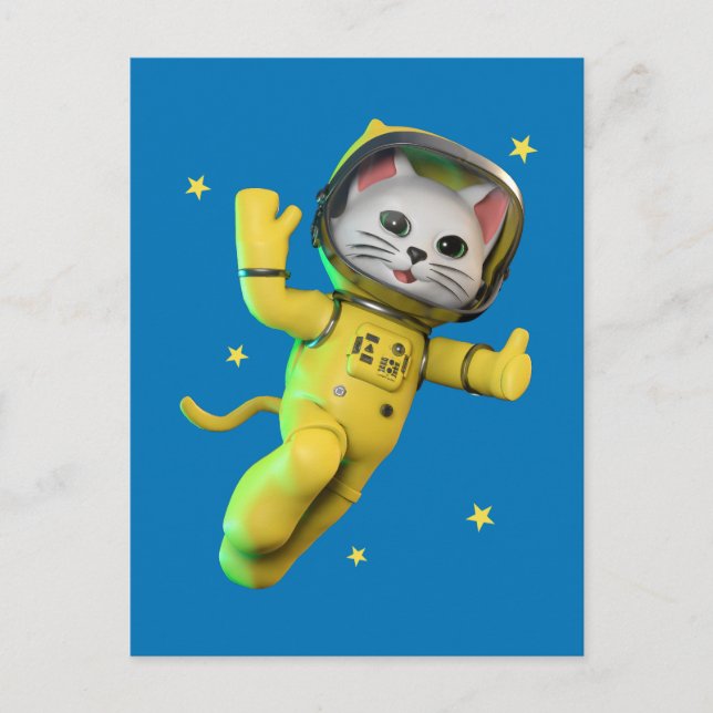 Carte Postale Chat Astronaute Dessin Animé (Devant)