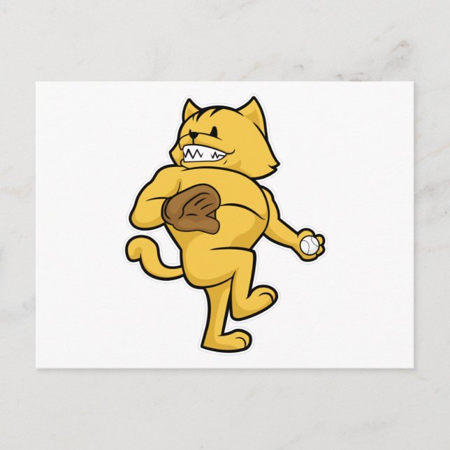 Carte Postale Chat au baseball avec un gant de réception (Devant)