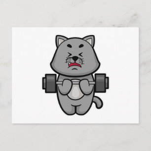 Carte Postale Chat au biceps en entraînement avec haltère