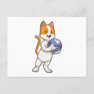 Carte Postale Chat au bowling avec boule de bowling