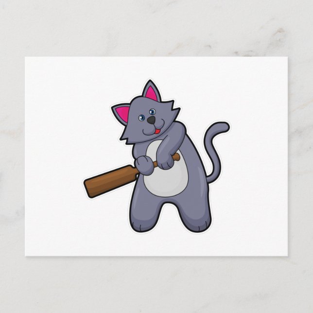 Carte Postale Chat au cricket avec batte de cricket (Devant)