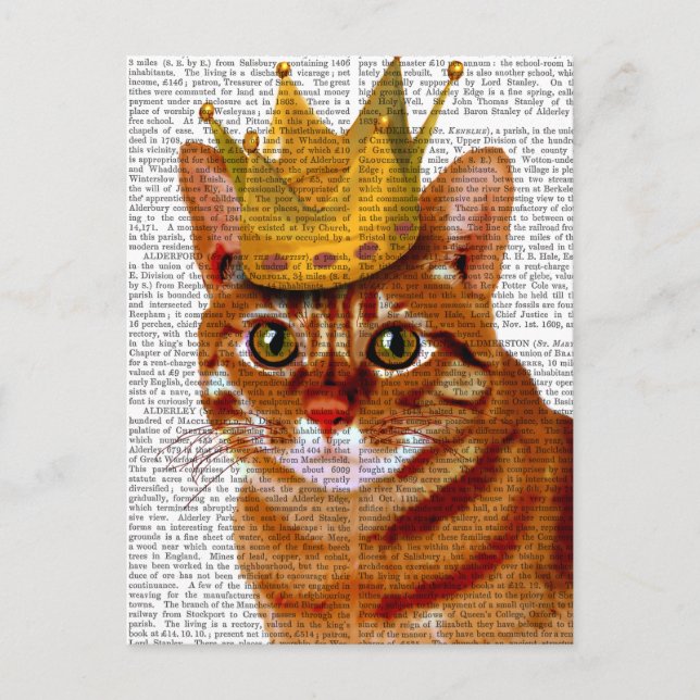 Carte Postale Chat au gingembre avec Portrai de la Couronne (Devant)