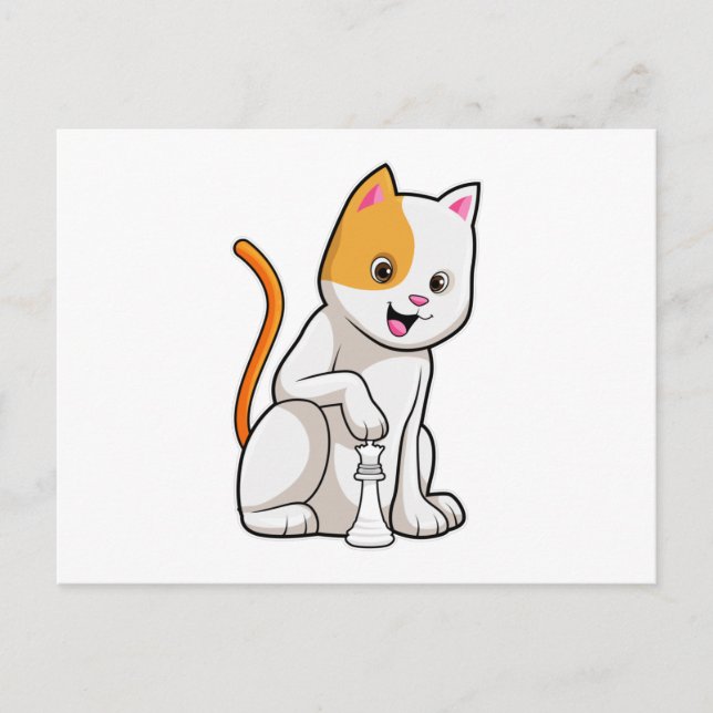 Carte Postale Chat au jeu d'échecs avec le pion (Devant)