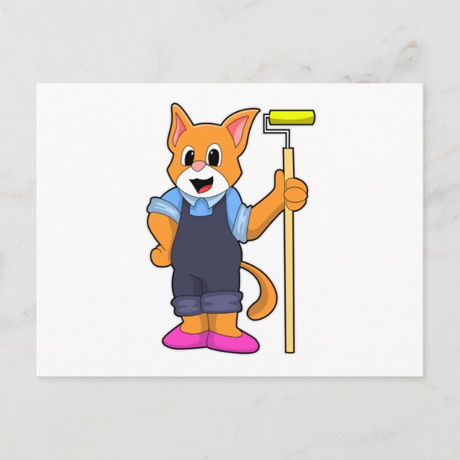 Carte Postale Chat au papier peint avec rouleau presseur (Devant)