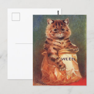 Carte Postale Chat aux douceurs mixtes par Louis Wain