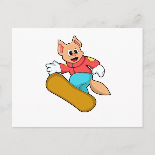 Carte Postale Chat aux Sports de Snowboard (Devant)