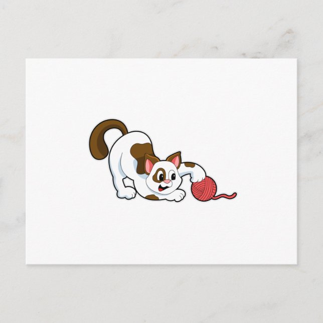 Carte Postale Chat avec balle de laine (Devant)