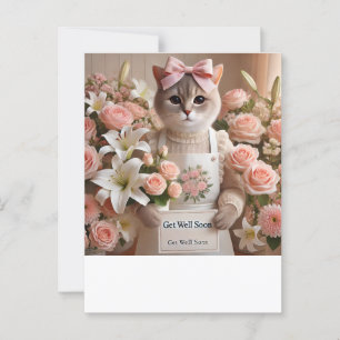 Carte Postale Chat avec beaucoup de fleurs Prompt rétablissement
