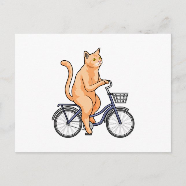 Carte Postale Chat avec bicyclette (Devant)