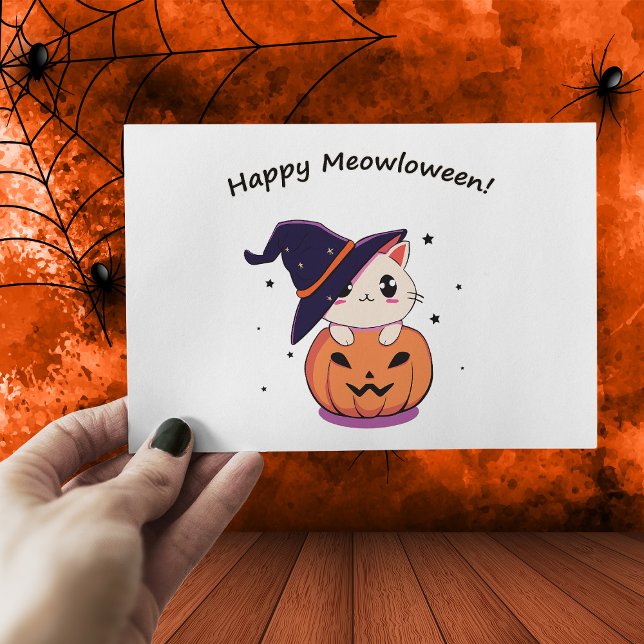 Carte Postale Chat avec casquette sorcier à Halloween Jack-O-Lan (Créateur téléchargé)