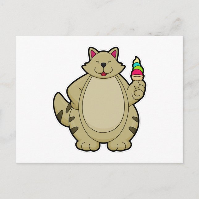 Carte Postale Chat avec crème glacée gaufre (Devant)