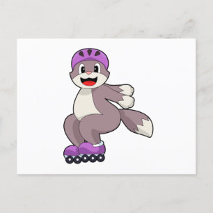 Carte Postale Chat avec des patins à roulettes