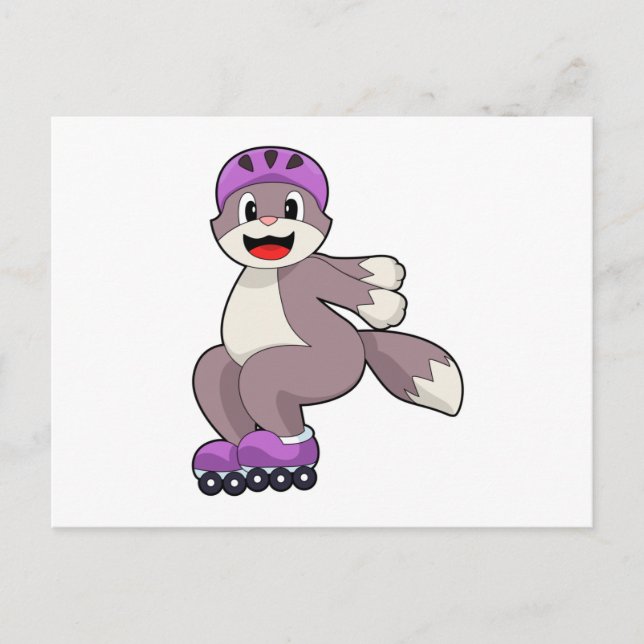 Carte Postale Chat avec des patins à roulettes (Devant)