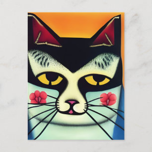 Carte Postale Chat avec fleurs sur les joues Collage