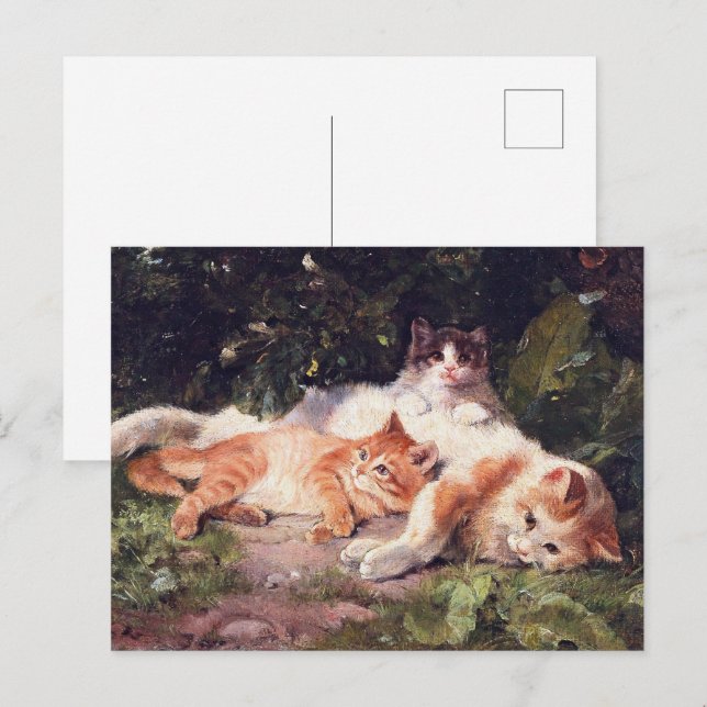 Carte Postale Chat avec Kittens Art (Devant / Derrière)