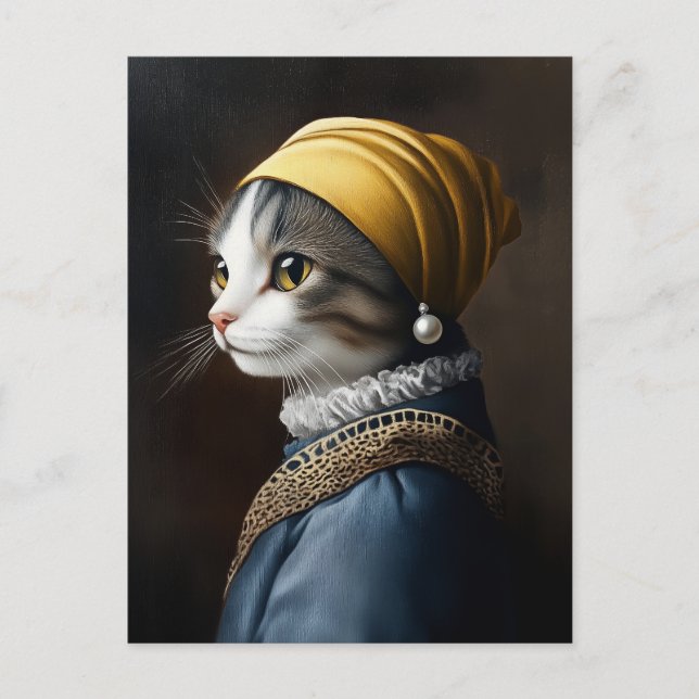 Carte Postale Chat avec oreille perle (Devant)
