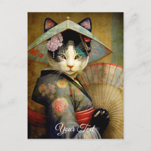 Carte Postale Chat avec parapluie.