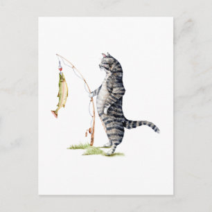 Carte Postale Chat avec poisson