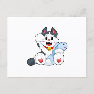 Carte Postale Chat avec poisson