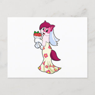 Carte Postale Chat avec robe de mariée et bouquet de fleurs