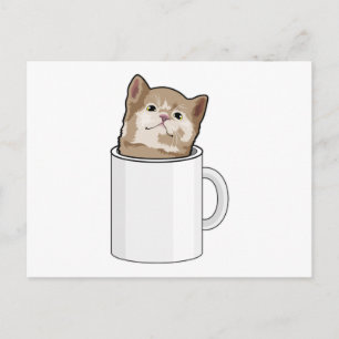 Carte Postale Chat avec tasse de café