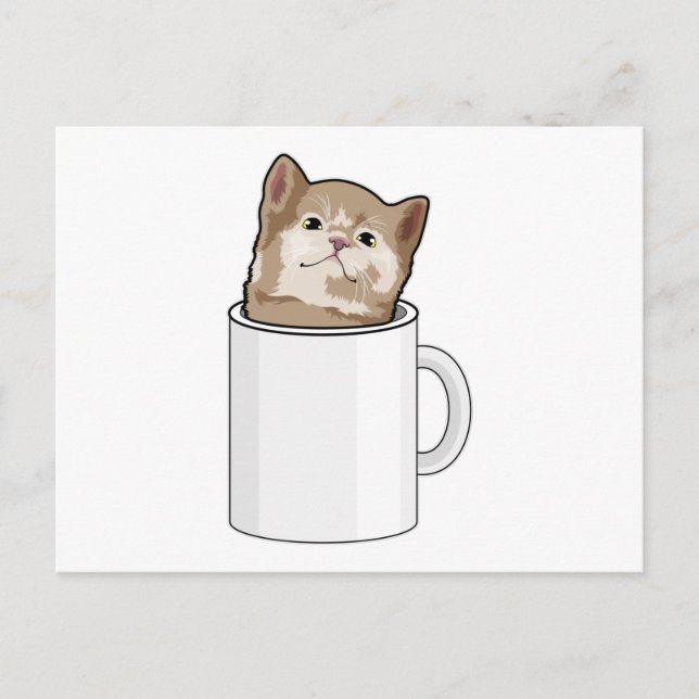 Carte Postale Chat avec tasse de café (Devant)