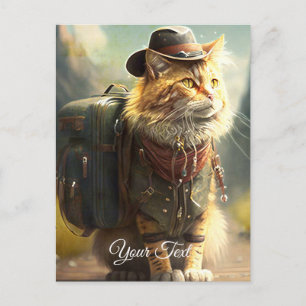 Carte Postale Chat avec un sac à dos.