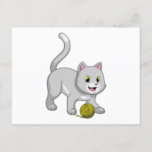 Carte Postale Chat avec une pelote de laine