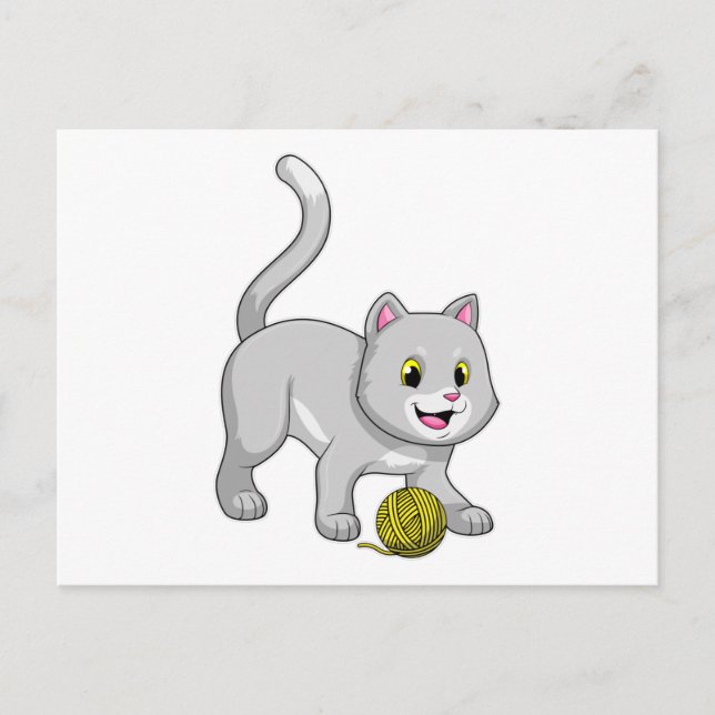 Carte Postale Chat avec une pelote de laine (Devant)